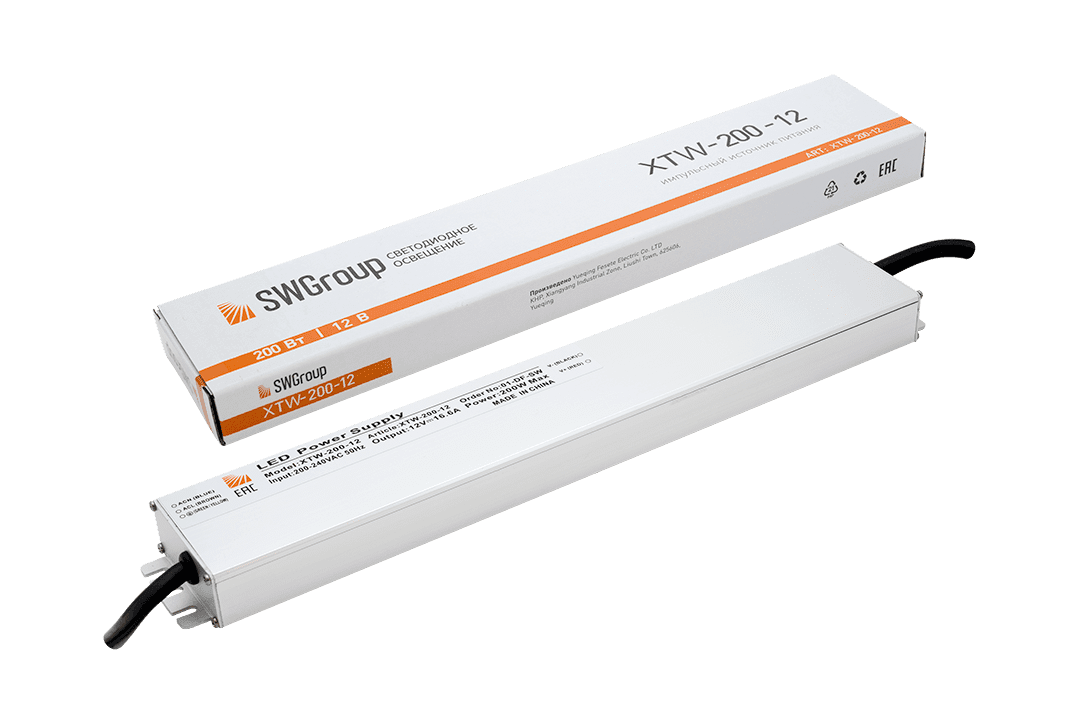 Ультратонкий блок питания в металлическом корпусе, IP67, 200W, 12V