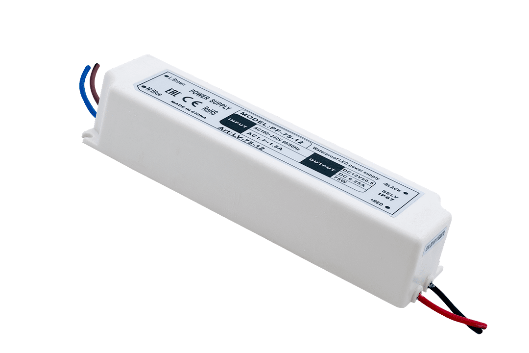Блок Питания для ленты IP 67 пластик 75 W, 12V
