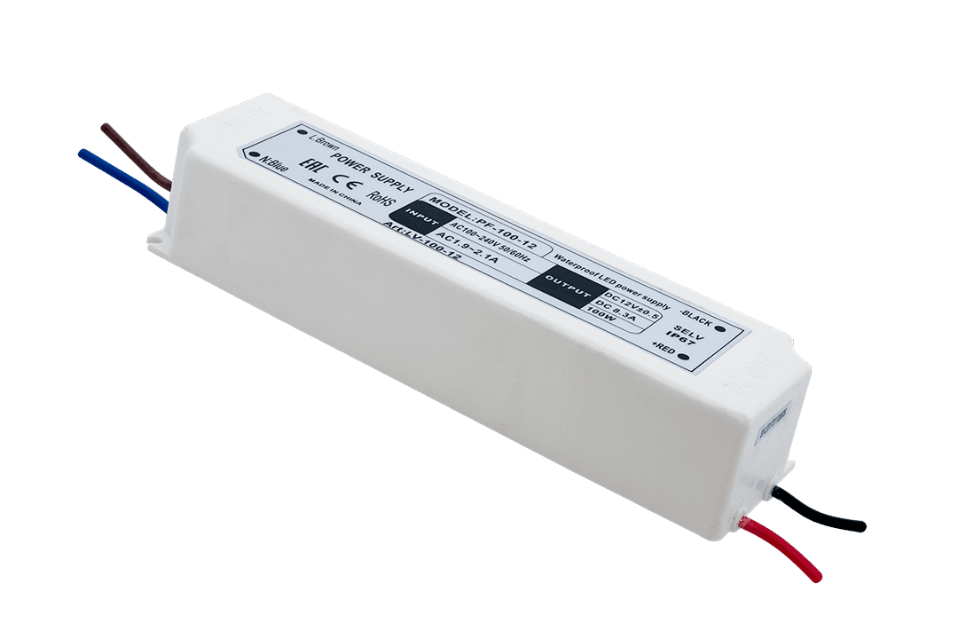 Блок Питания для ленты IP 67 пластик 100 W, 12V