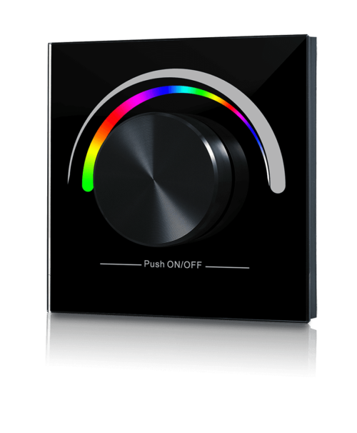 Радио панель W-RGB (B) встраиваемая в стену с валкодером на 1 зону  для RGB ленты, черная