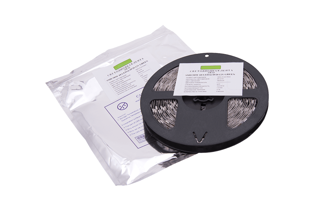 Лента светодиодная эконом 5050, 60 LED/м, 14,4 Вт/м, 12В , IP20, Цвет: Зеленый — изображение 2
