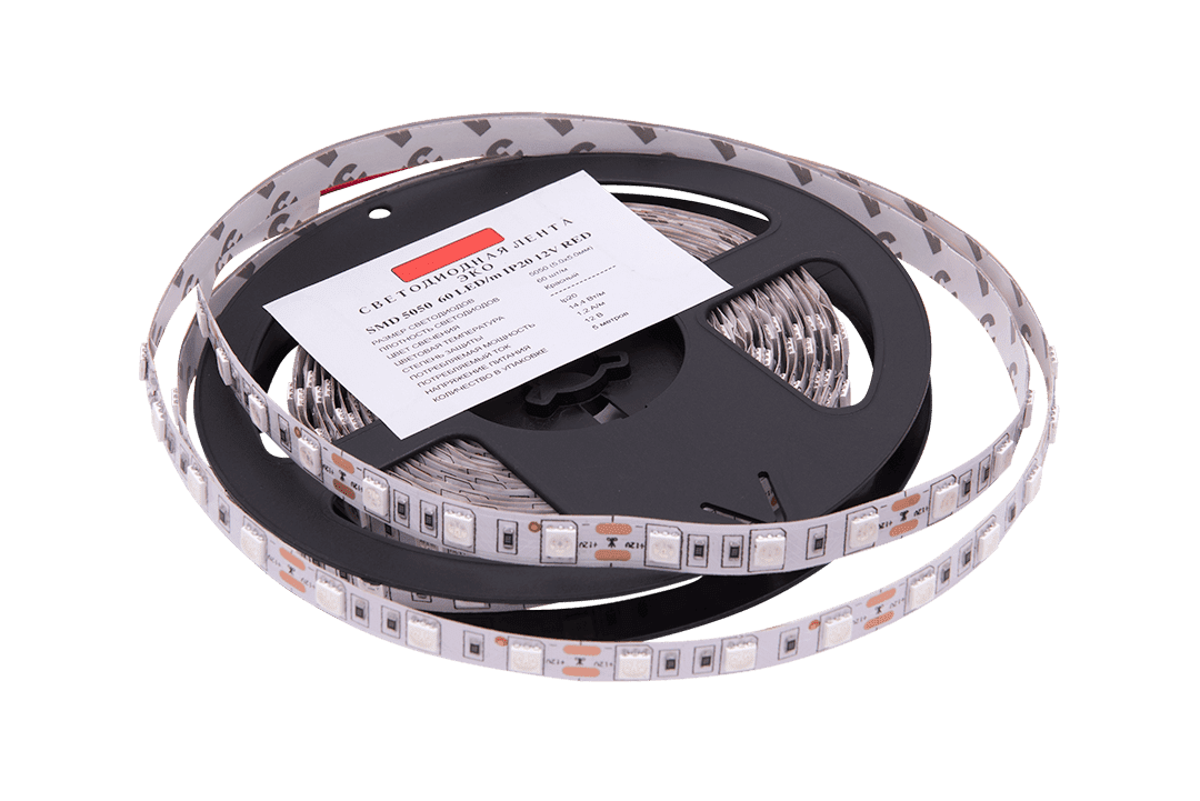 Лента светодиодная эконом 5050, 60 LED/м, 14,4 Вт/м, 12В , IP20, Цвет: Красный — изображение 2